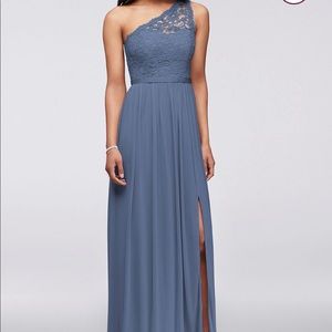 Steel Blue One Shoulder David’s Bridal Dress